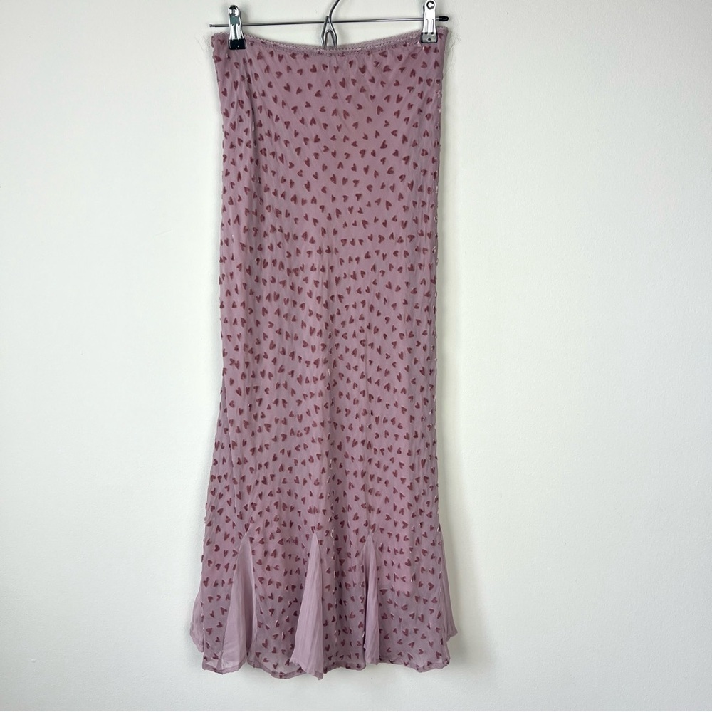 Per Una Silk Pink Swiss Dot Heart Maxi Skirt